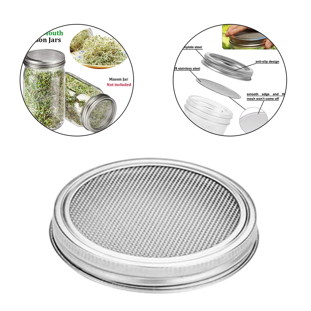 

Stainless Steel Mason Jar Screen Sprouting Filter Lid Seed Set