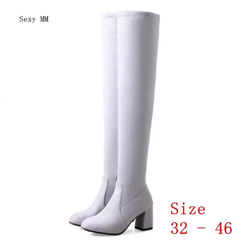 

Сезон весна-осень; Женские ботфорты выше колена на Высоком толстом каблуке; Высокие ботинки женские высокие сапоги до бедра небольшого разм...