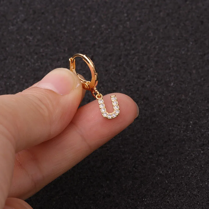 1PC Creative Cz 26 English Letters Hoop stud Earring Zircon Personalized Cartilage Earrings Puncture Helix Piercing Jewelry