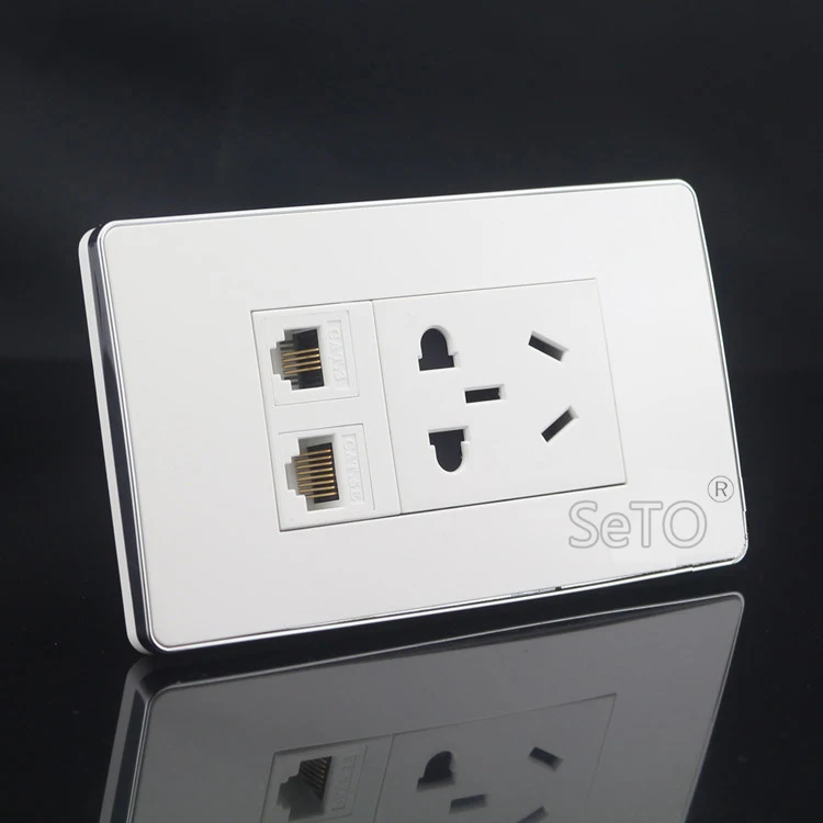 SeTo 120 тип RJ45 Cat5e Lan + RJ11 Cat3 телефон пять отверстий питания розетка 10A 250V настенная