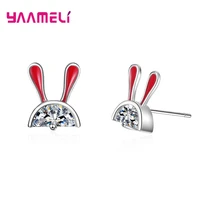 100 925 sterling silver earrings for women girls shinning zircon rabbit ear stud earrings jewelry party gift