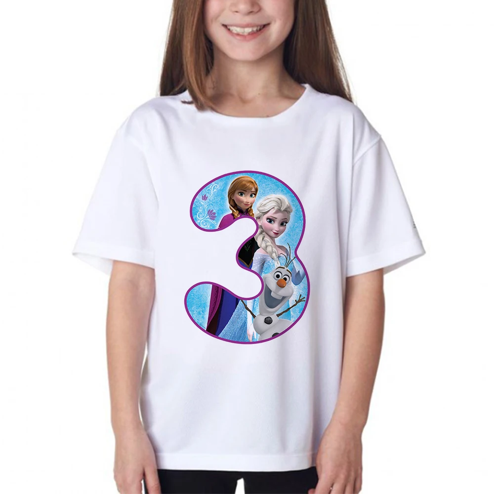 T shirt For Children Frozen 1-9 Numbers For Boys And Girls Tee Shirt Happy Birthday Digital Printing Summer T-shirt Kids Clothes