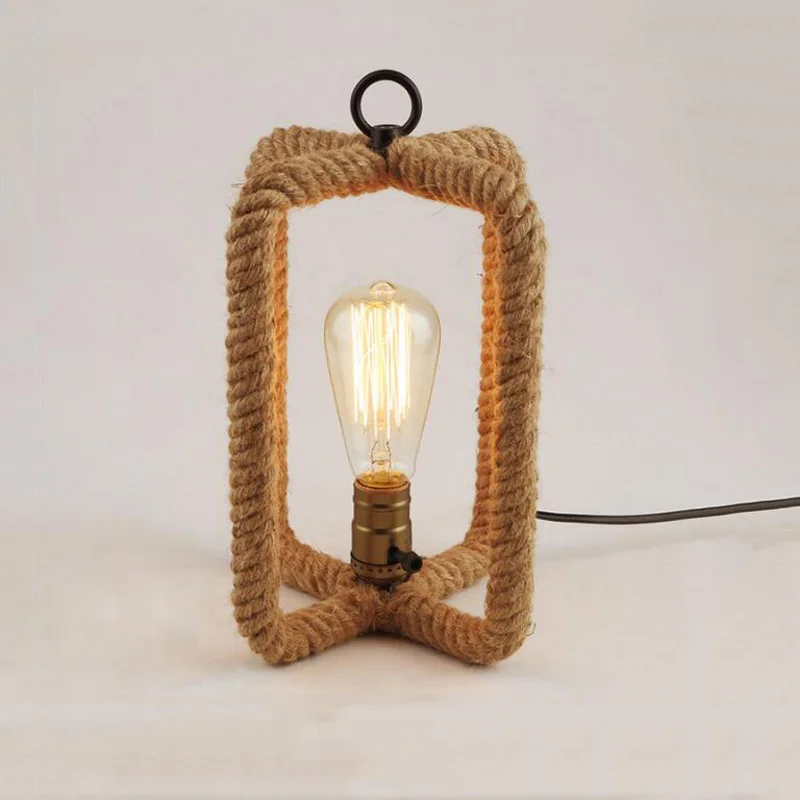 Американский Ретро Лофт Настольный Светильник E27 пеньковая веревка светильник