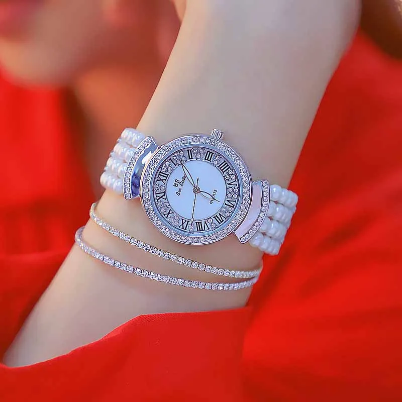 

RELOJES PARA MUJER HOT SALE FASHION QUARTZ WATCHES HIGH QUALITY ROMAN NUMERALS DIAL PEARL CHAIN RELOJES PARA HOMBRE