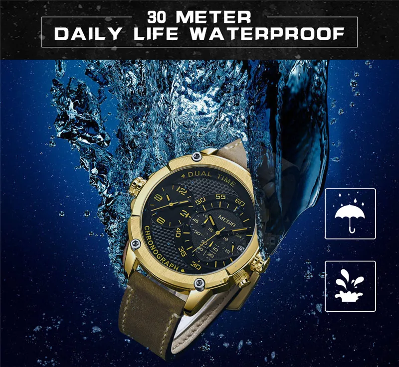 Часы MEGIR Мужские Наручные с календарем брендовые Роскошные спортивные в стиле