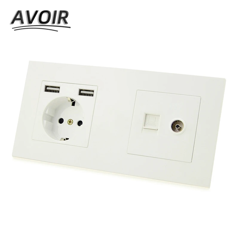 Avoir DE EU розетка с двумя usb портами для зарядки RJ45 ТВ компьютерная двойная