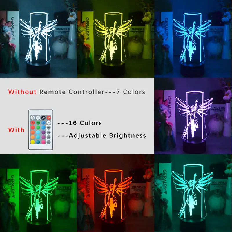 Игра Overwatch Hero Мерси лазерная гравировка акриловая Новинка 3D иллюзия ночник для