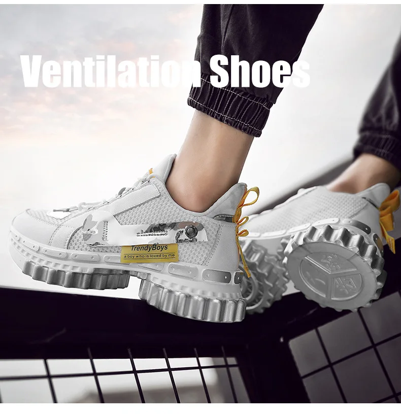 39-45Fashion Casual Shoes Men Lighted Breathable Mesh Sneakers Men Outdoor hip hop Lace Up Non-slip Sapatos de corrida