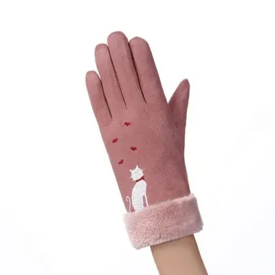 pink Новые зимние женские перчатки митенки с котом женская перчатка Вязаные Варежки женские теплые перчатки и варежки из плюша для девочек hy5796 - Цвет: pink