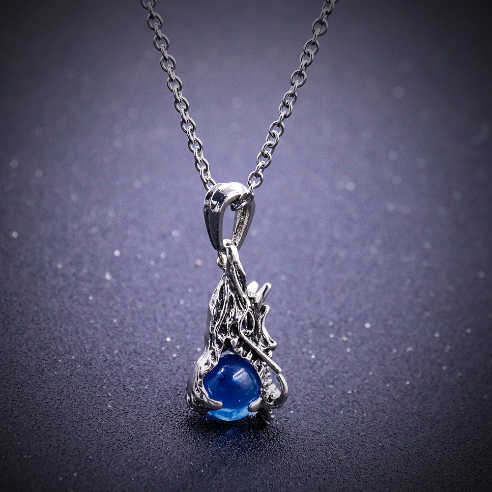 Украшения в стиле панк Китай голова дракона синие кристаллы бусины ожерелье