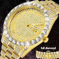 full bling large diamond watch for men iced out hip hop mens quartz watches waterproof date male clock gold steel relogio xfcs