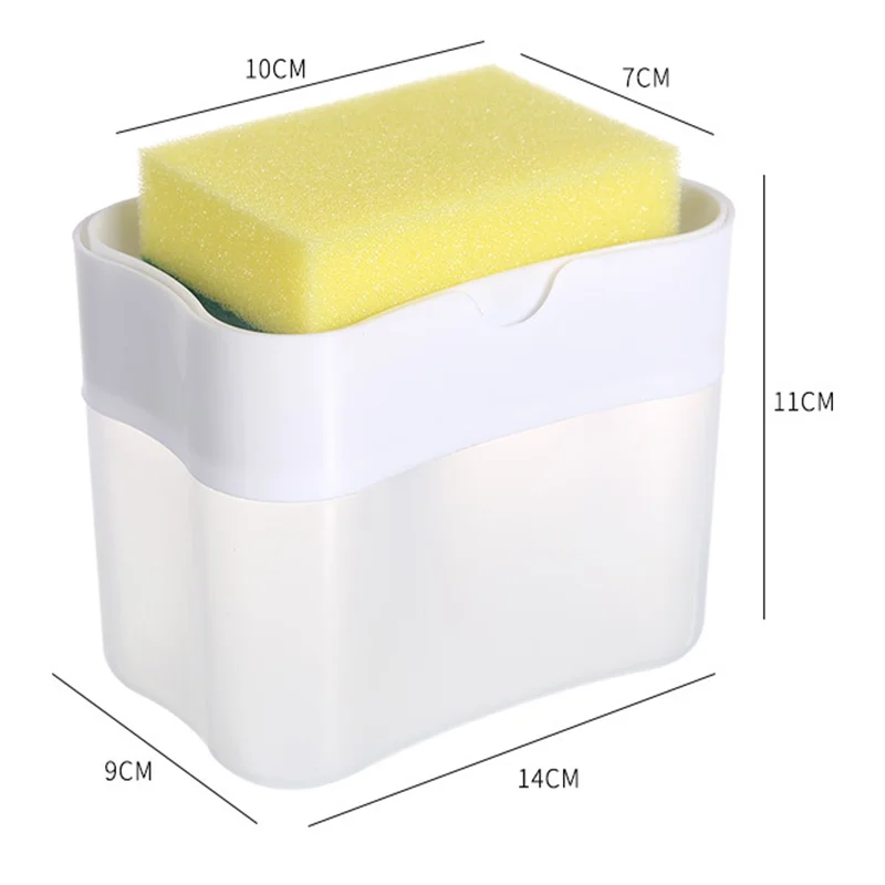 

Press-type Liquid Soap Box Scrubbing Liquid Detergent Dispenser Pump Organizer with Sponge Kitchen Tool Bathroom Supplies
