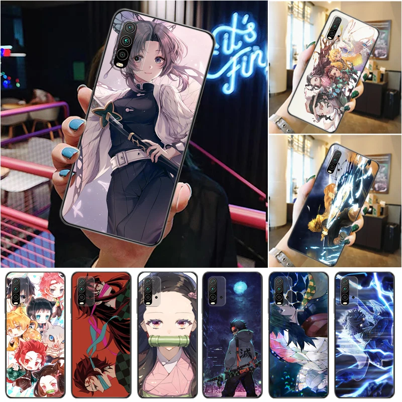 

Demon Slayer Kamado Nezuko Kimetsu No Yaiba Agatsuma Zenitsu Kamado Tanjirou Phone Case For Xiaomi Redmi 9 9T 9A Pro Coque