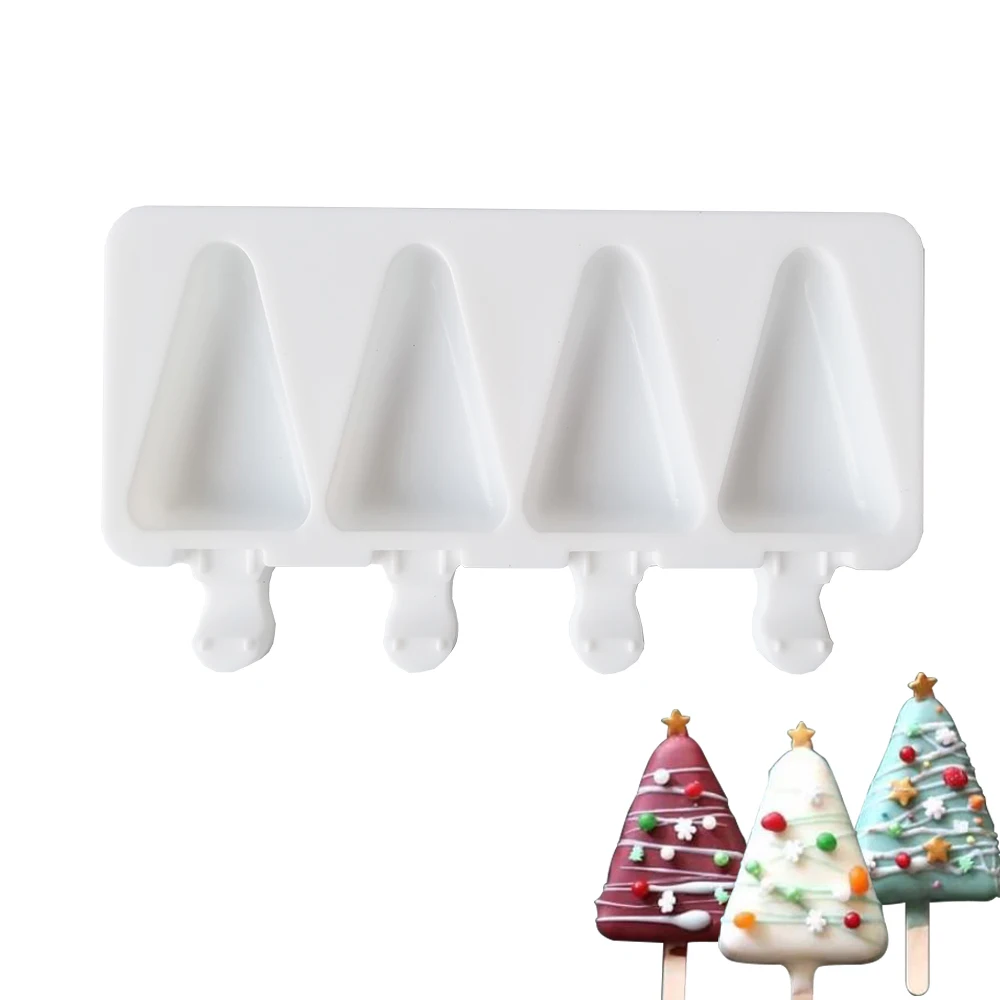 

Silicone Ice Cream Mold Ice Maker 4 Holes Popsicle Cube Chocolate Tray Molds Gem Mould Triangle Ice Cream Gift Baking tools
