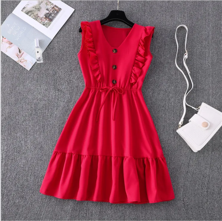 Women Summer Dress Casual Boho Beach Ruffles 2021Mini Dress Party Sexy V-Neck High Waist Female Dresses