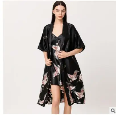 Комплект для отдыха женский Шелковый Атласный халат ночная рубашка пижамный