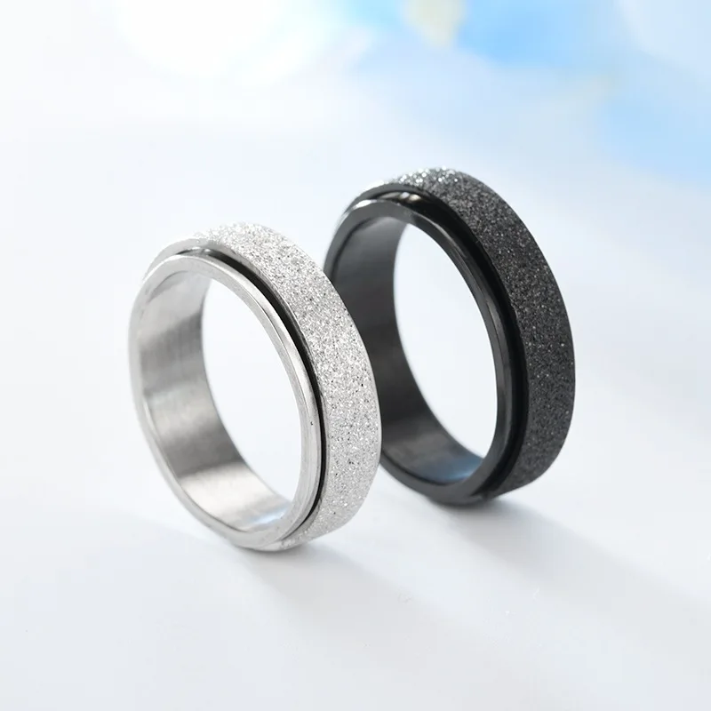 

Creative Stainless Steel Ring Frosted Rotatable Korean Fashion Trendy Men&Women Couple Ring Gifts Wedding Fine Jewelry