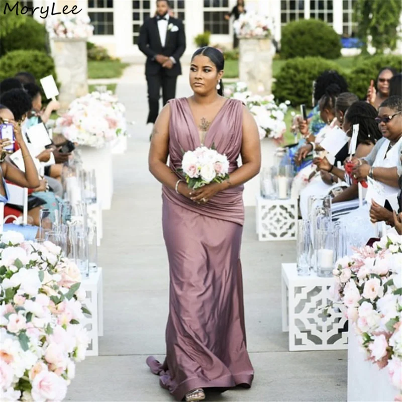 

Платья подружек невесты без рукавов с V-образным вырезом платья подружек невесты на молнии сзади шелковое атласное платье для свадебной вечеринки платье подружки невесты