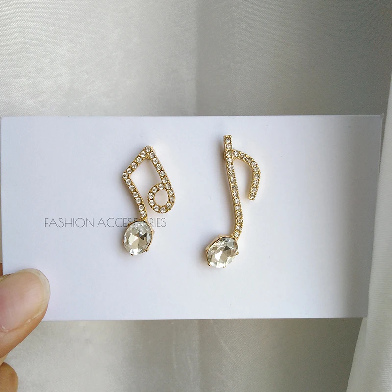 S925 игла Ювелирные серьги Funy Асимметричные музыкальные нотки блестящие