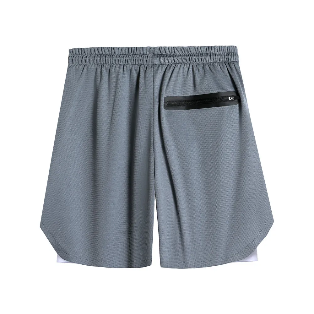 

Casual Mens Summer Joggers Shorts 2 in 1 Sports Fitness Shorts Zip Pocket Quick Dry Gyms Workout Short Pants Beach Shors Male