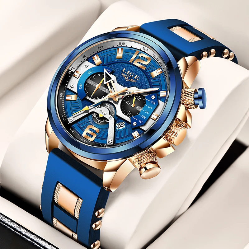 

2021 LIGE New Fashion Mens Watches Top Brand Luxury Silicone Sport Watch Men Quartz Date Clock Waterproof Wristwatch Chronograph