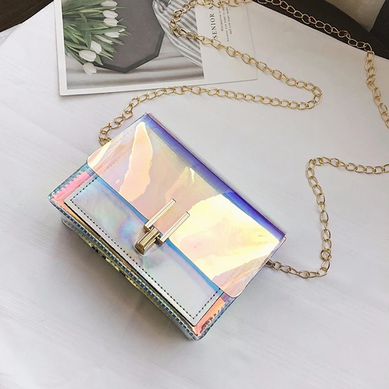 Сумки через плечо с цепочкой для женщин прозрачные сумки лазером модные женские