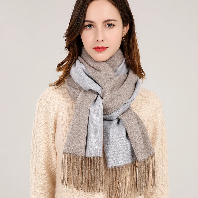 Двусторонний шарф из 100% чистой шерсти женские шарфы с кисточками зимние