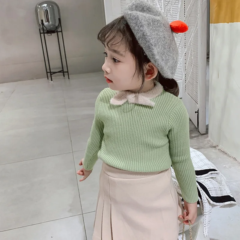 Осенне зимние милые модные вязаные свитера с длинными рукавами и галстуком