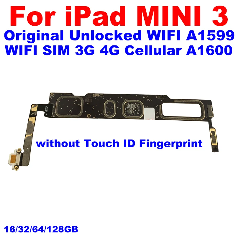 

Wifi And SIM Slot Cellular Version A1599 A1600 Mainboard iPad Mini 3 Good Board Free iCloud For iPad Mini3 Motherboard