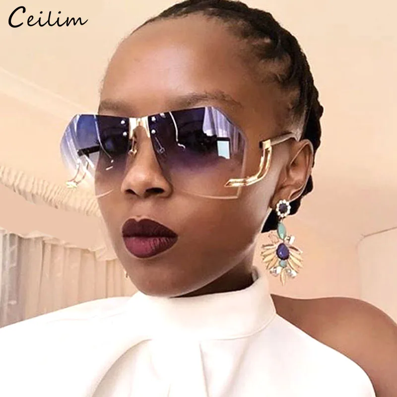 

2021 New Irregular Rimless Sunglasses Women Brand Designer Alloy Frame Oversize Gradient Sun Glasses Fashion Female Clear Shades