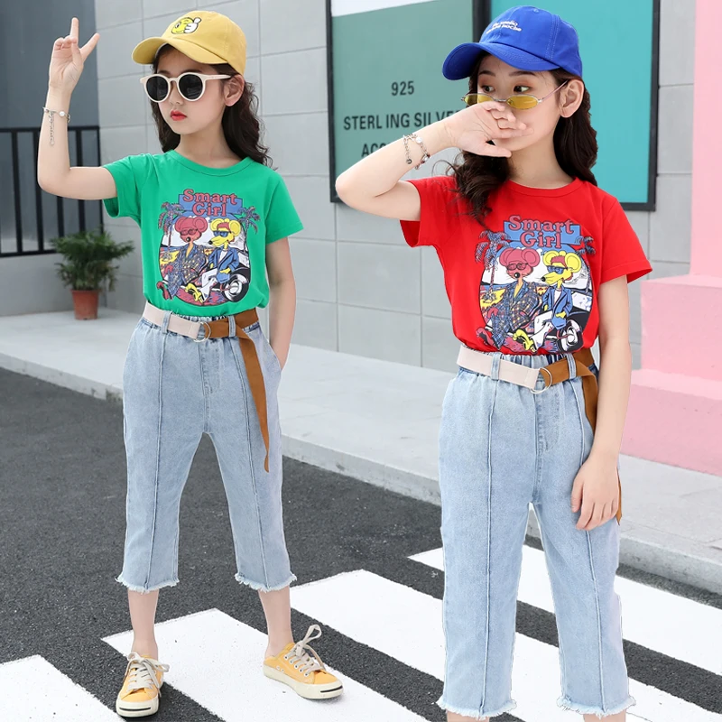 2 шт. летние джинсовые брюки Капри|Комплекты одежды для девочек| |