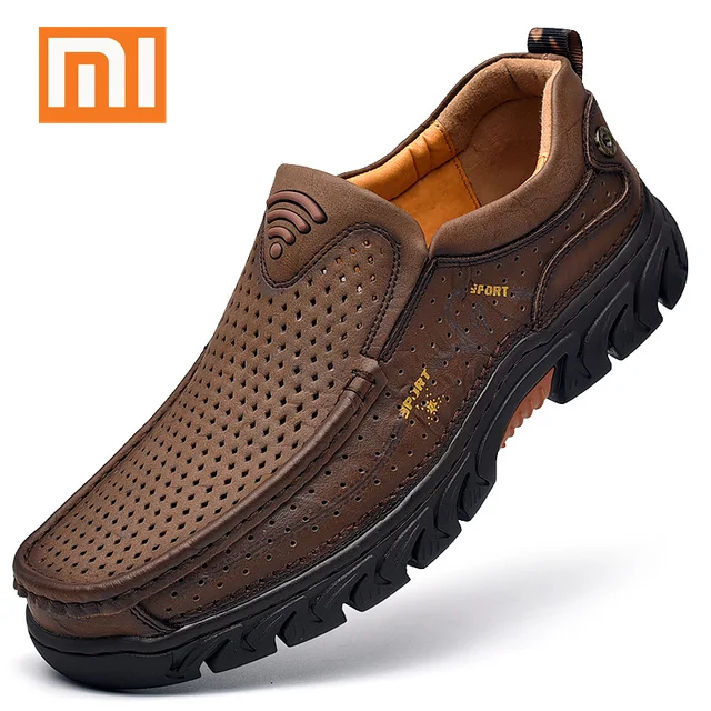

Мужская повседневная обувь Xiaomi Mijia, мужская обувь из натуральной кожи, уличные водонепроницаемые мужские лоферы, удобная мужская походная о...