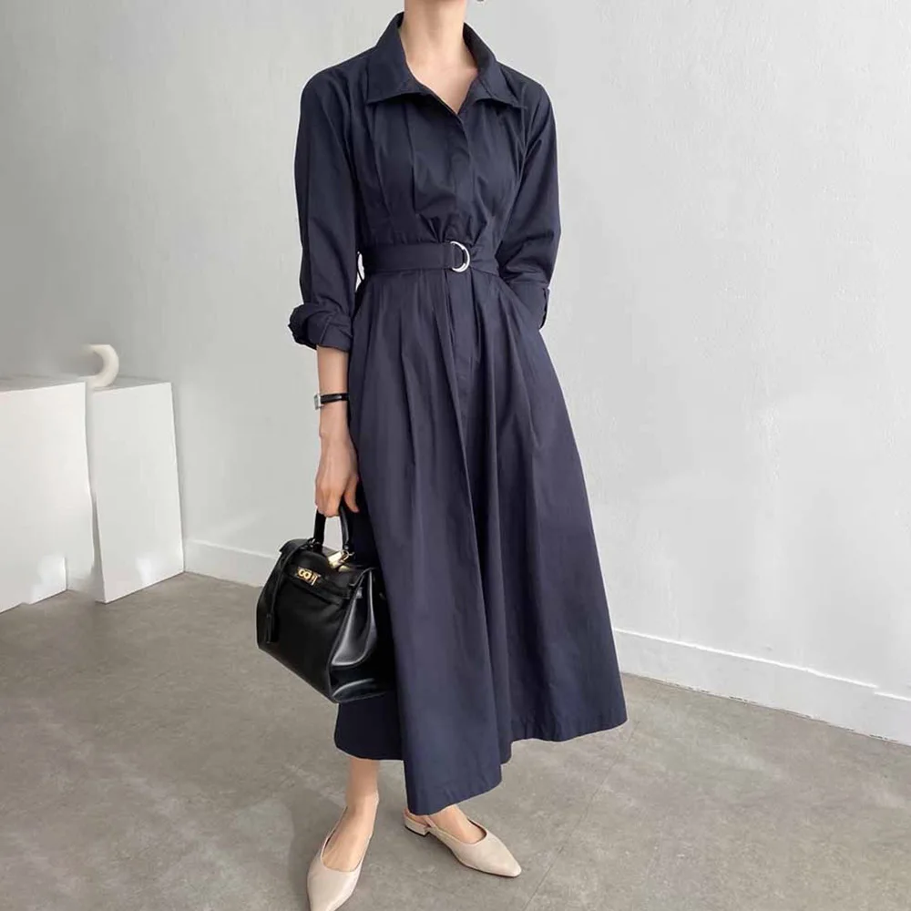

Button Up Shirt Dress Women Long Turndown Collar Long Sleeve Autumn 2021 New Korean Fashion Casual Lady Long Dresses