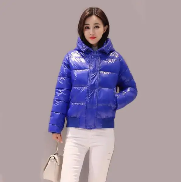 only blue jacket Черное меховое пальто с большим меховым воротником, хлопковая зимняя куртка, женские парки, короткая утолщенная тонкая модная пуховая хлопковая куртка для женщин и студентов - Цвет: only blue jacket