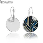 Новинка 627 темно-синие геометрические 16 мм стеклянные бронзовые металлические серьги круглые кабошон серьги-гвоздики очаровательные ювелирные изделия для женщин подарок