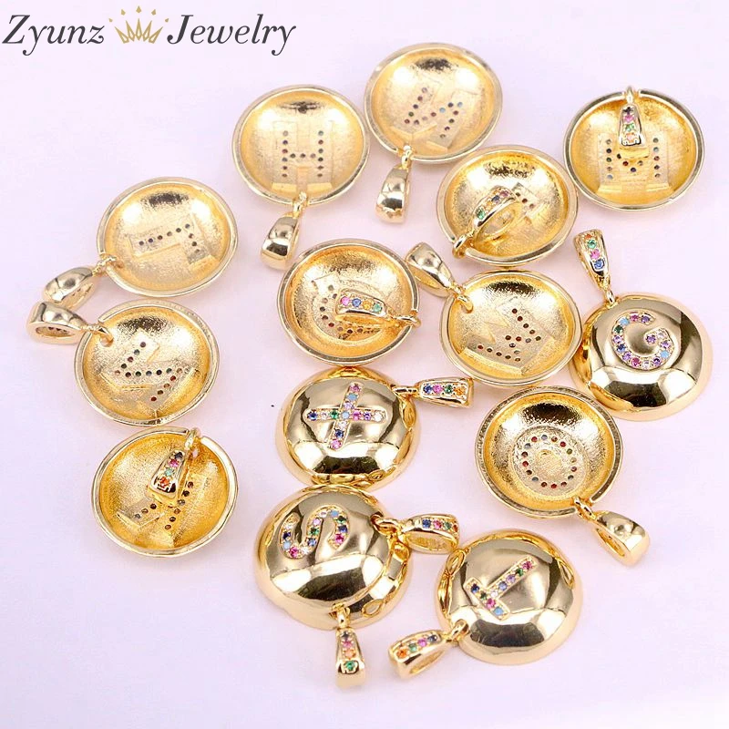 

10PCS, Rainbow Colorful CZ Charm Cubic Zirconia Letter Pendant Gold Color Micro pave necklace