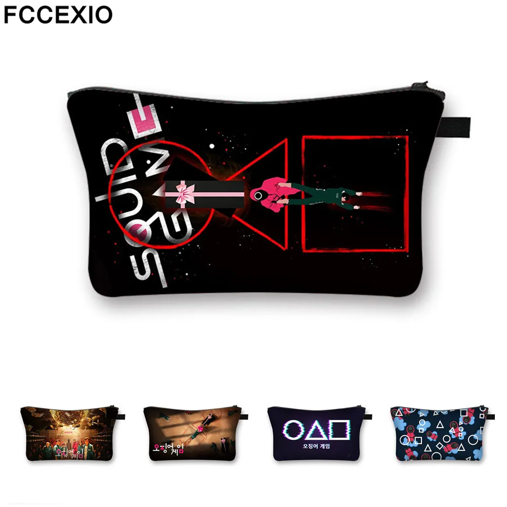 

FCCEXIO, 10 шт., косметичка из игры кальмар, Корейская косметичка, чехол, органайзер, несессер, дорожная сумка для туалетных принадлежностей, брез...