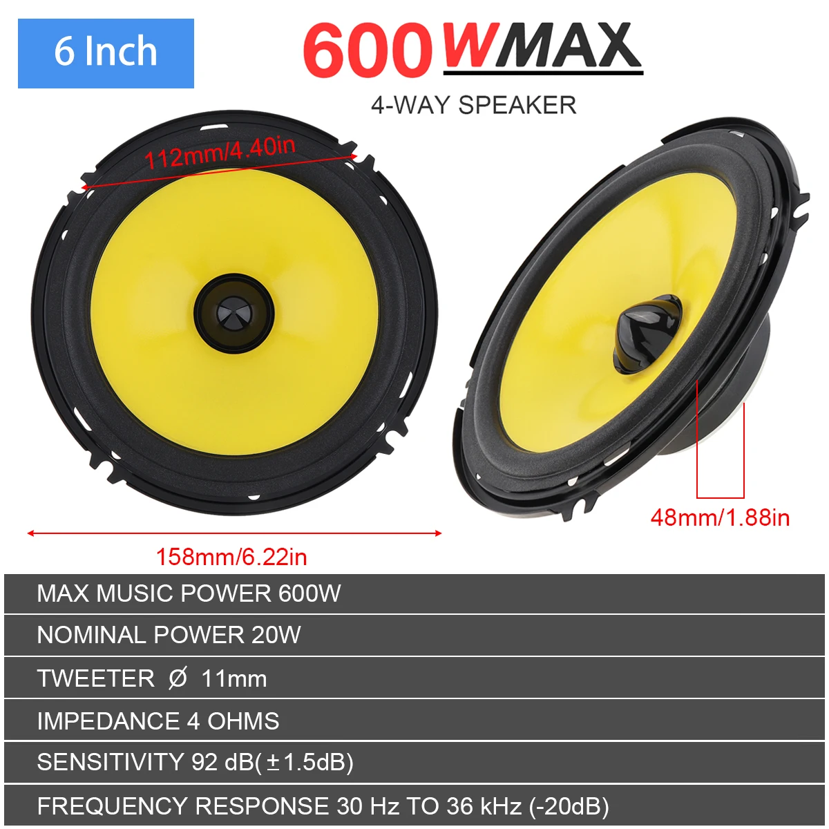 Автомобильная аудиоколонка 2 шт. 4 5 6 дюймов 300 Вт полный диапазон частот тяжелый