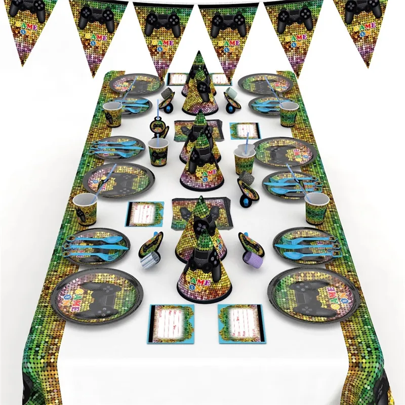 Наборы одноразовой посуды с ручками для игр декоративные салфетки детского дня