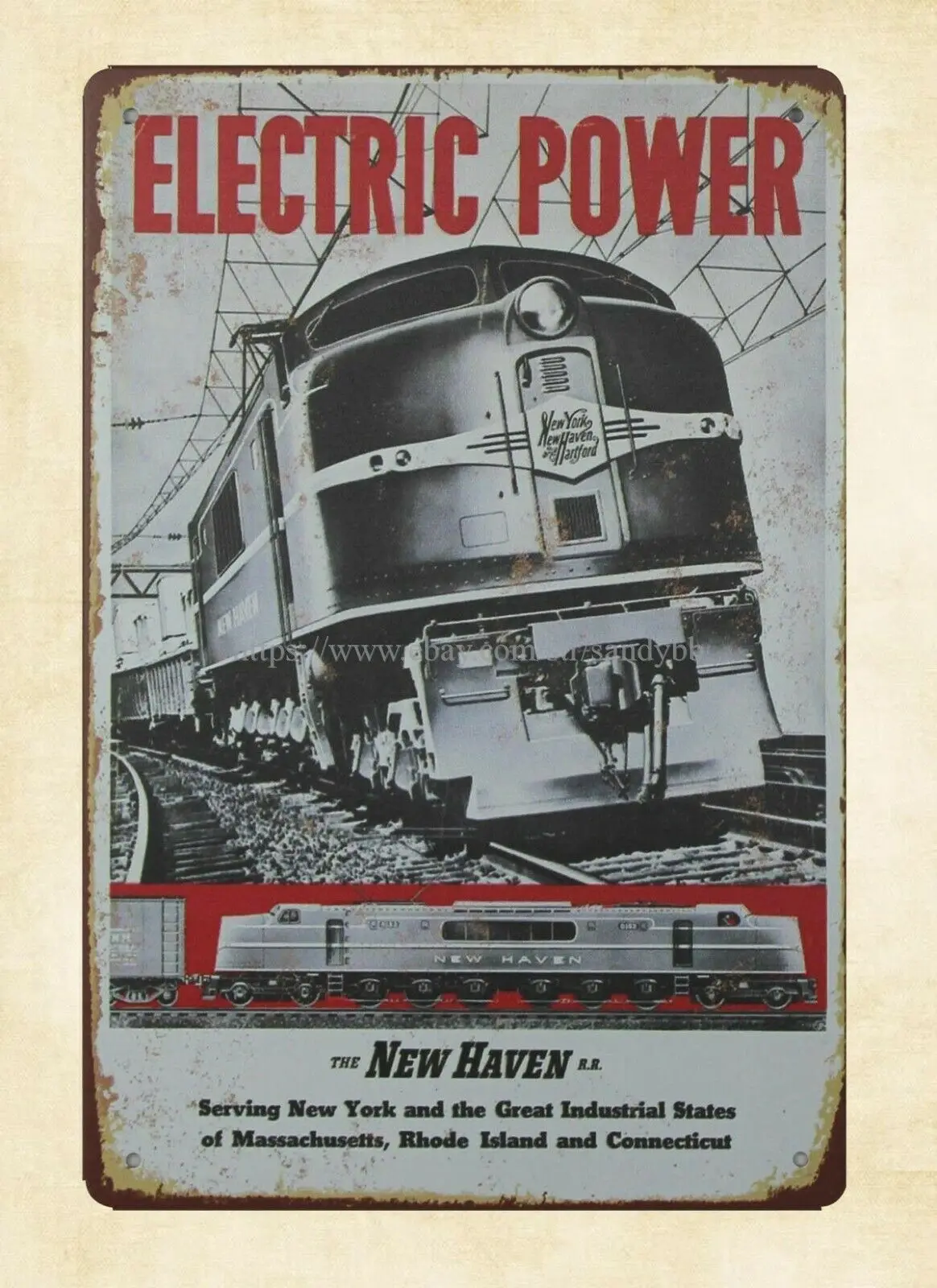 

Electric Power New Haven Railroad metal tin sign tree wall art