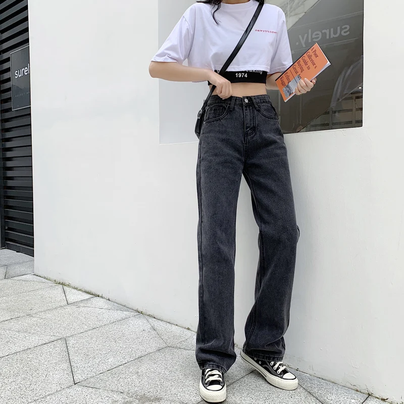 

Woman Jeans High Waist Clothes Wide Leg Denim Clothing Blue Streetwear Vintage Quality 2021 Fashion Harajuku Straight Pants