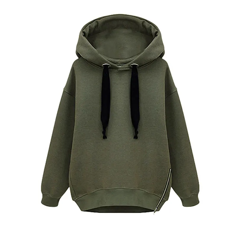 

Pop Fashion Autumn Winter Women Sweatshirt Solid Color Pullover Long Sleeves Hoodies Side Zipped Lady Girl Loose Casual Tops Pop
