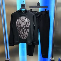 new craft shiny skull winter mens sets hoodie hot diamond track suit warm fabric sweatshirt and pants