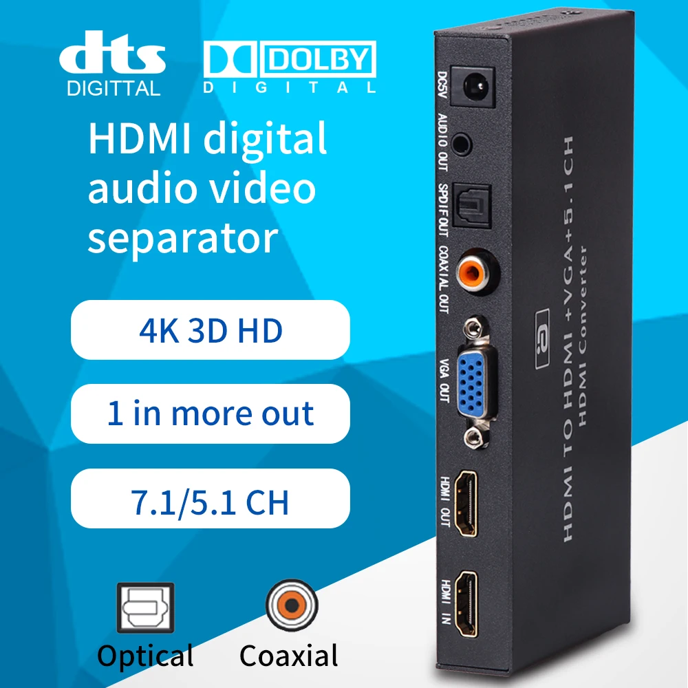 HDMI совместимый аудио экстрактор VGA конвертер 5.1CH Dolby AC3 DTS с оптическим SPIDF