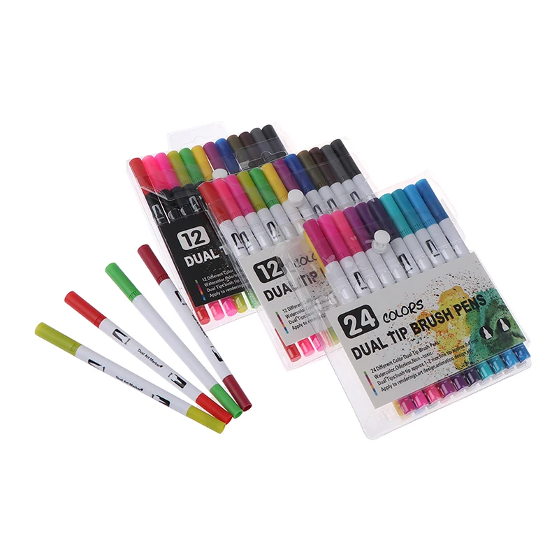 

Набор фломастеров 12 шт./компл., акварельная ручка, кисть, маркеры с двойным наконечником, тонкий фломастер для рисования в цилиндре, журнал, х...