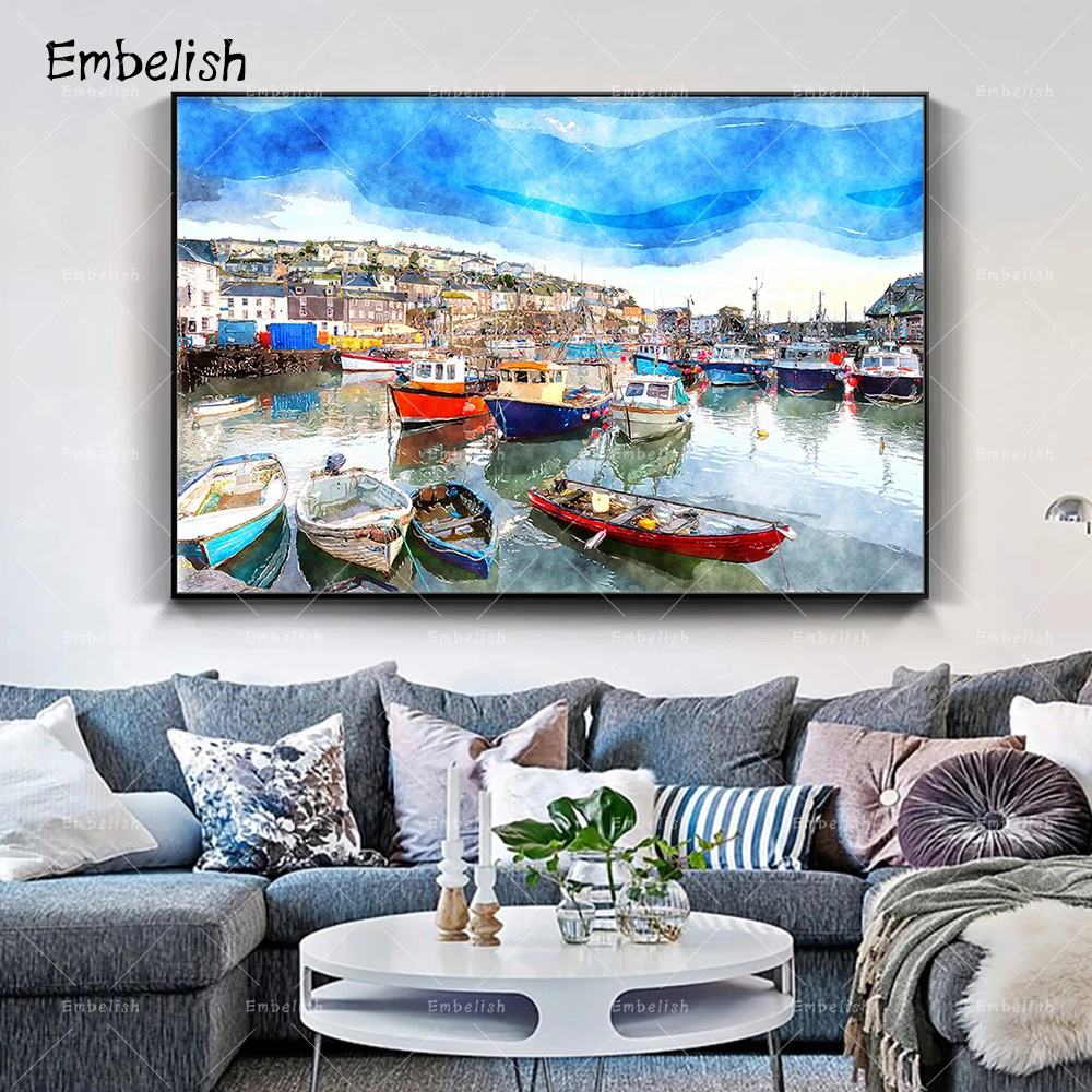 

Embelish Boats In The Harbour At Mevagissey In Cornwall Landscape Wall Pictures For Living Room Home Decor Canvas Paintings