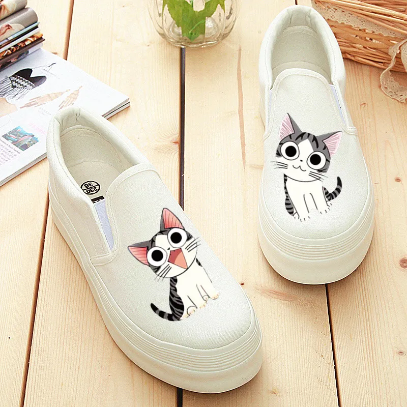 Туфли женские холщовые на платформе с ручной росписью без застежки белые