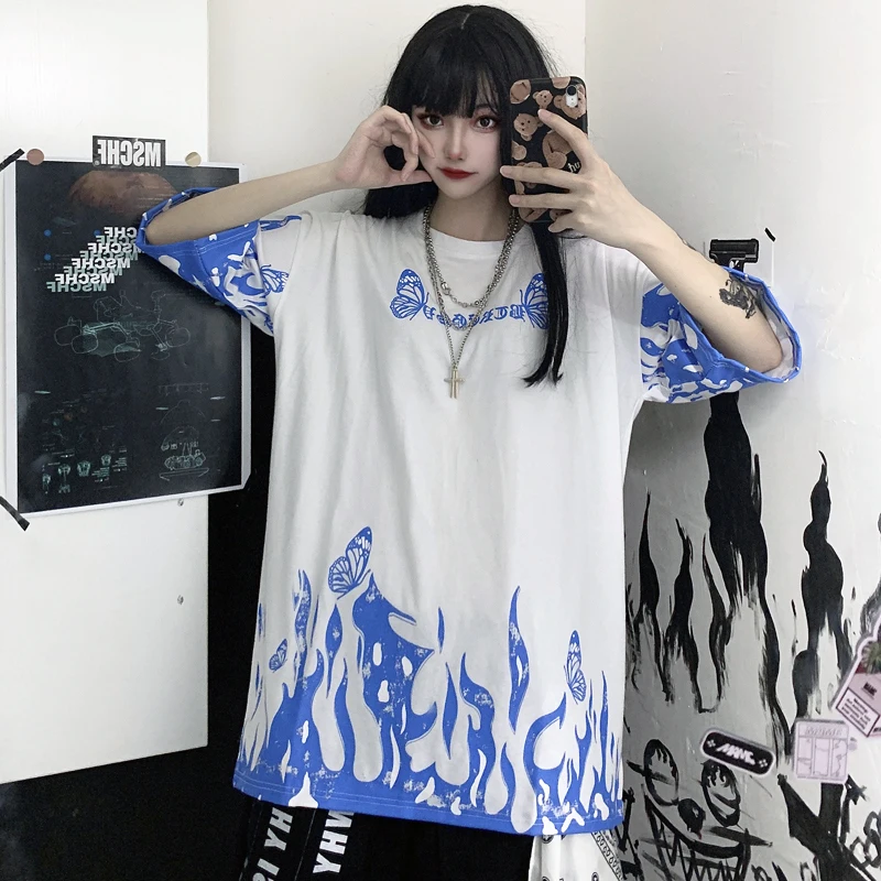 Женская футболка с круглым вырезом Harajuku летняя свободная коротким рукавом и