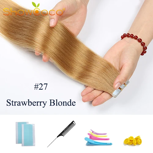 Color27 -20 Pcs ShowCoco лента в Пряди человеческих волос для наращивания натурального волос 20/40 шт, смешанные цвета, Цвет горячие головы для наращивания блеск коричневого до блондинка ленточных накопителей - Цвет: Color27 -20 Pcs