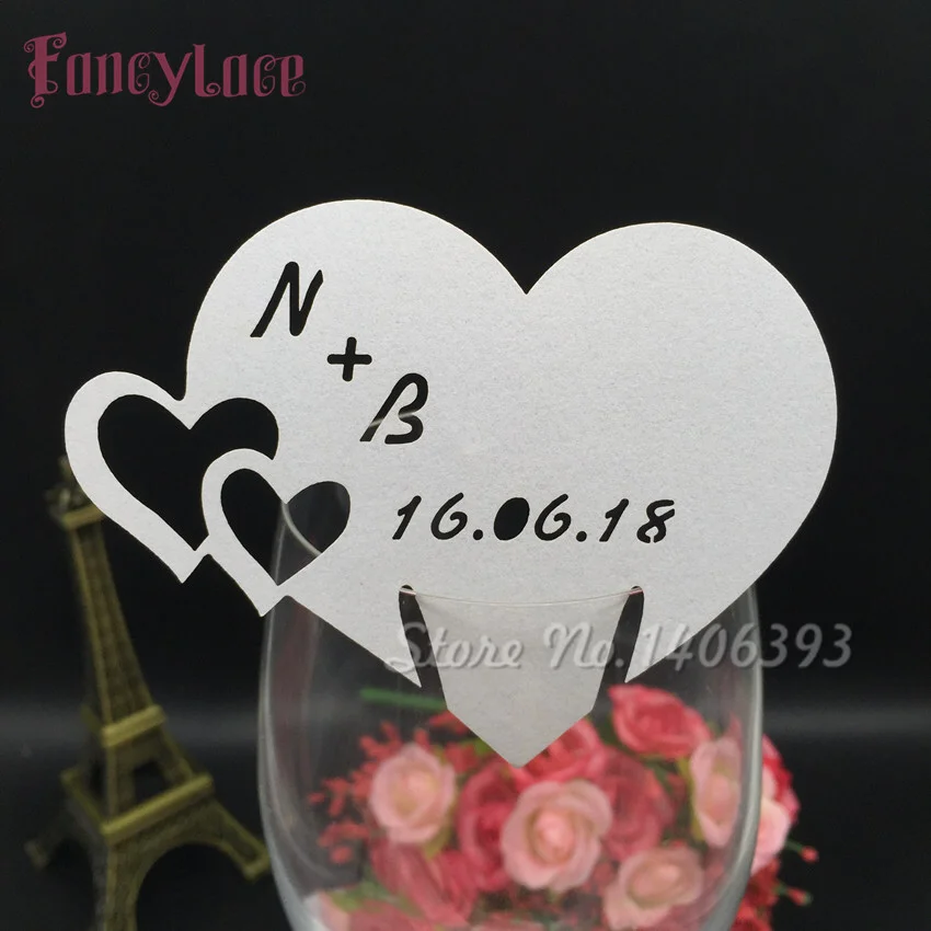50 шт. лазерная резка бумажные карты место любовь сердце чашки вина стекло Карты